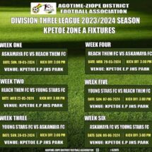 Agotime-Ziope Division Three 2023/24  League Fixtures Released